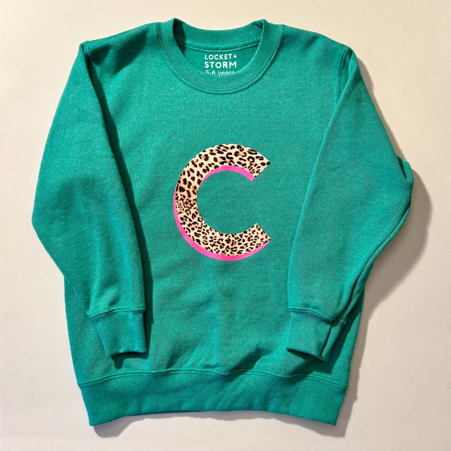 SALE Kids Personalised Neon Leopard Print Initial Sweatshirt - 5-6 years
