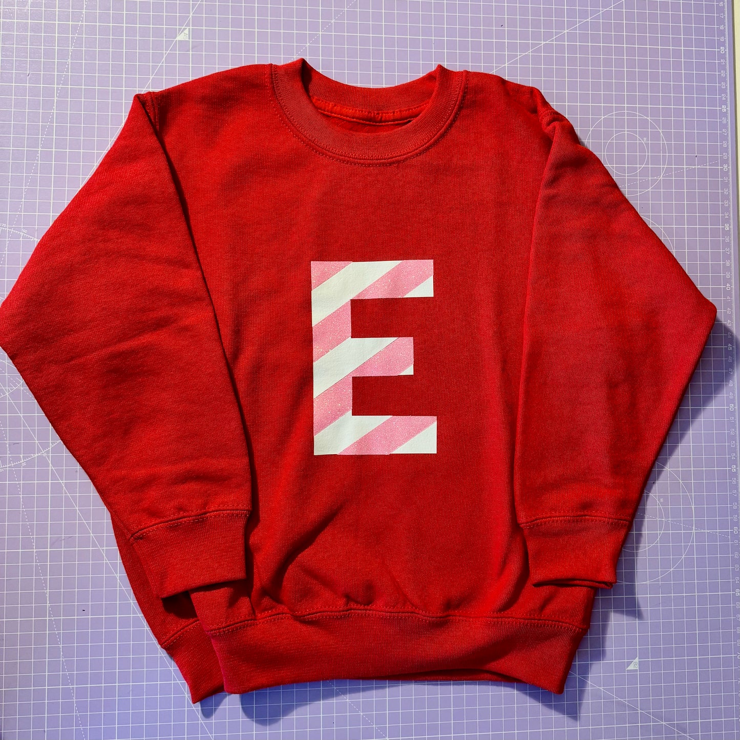 SALE Kids Pink Glitter Candy Cane Stripe Initial Sweatshirt 5-6 years