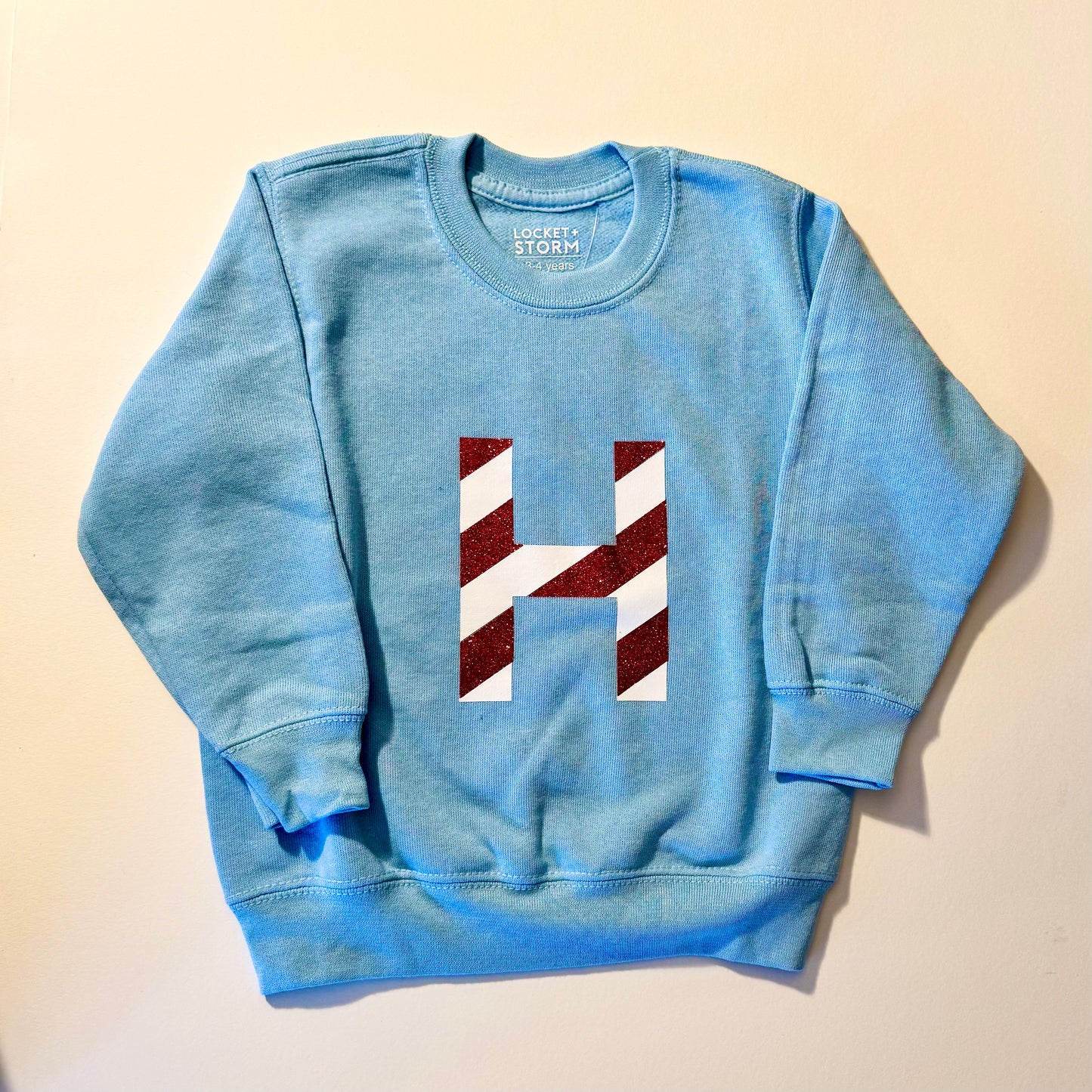 SALE Kids Red Glitter Candy Cane Stripe Initial Sweatshirt 3-4 years