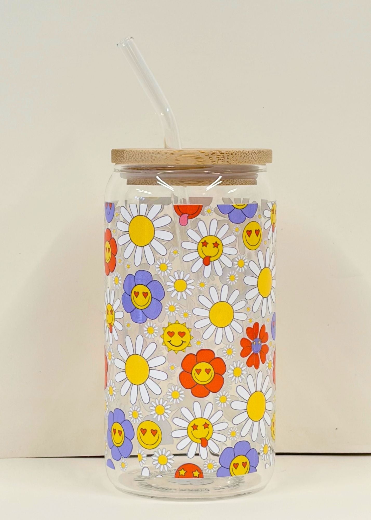 Groovy Daisy Smiley Iced Coffee Cup