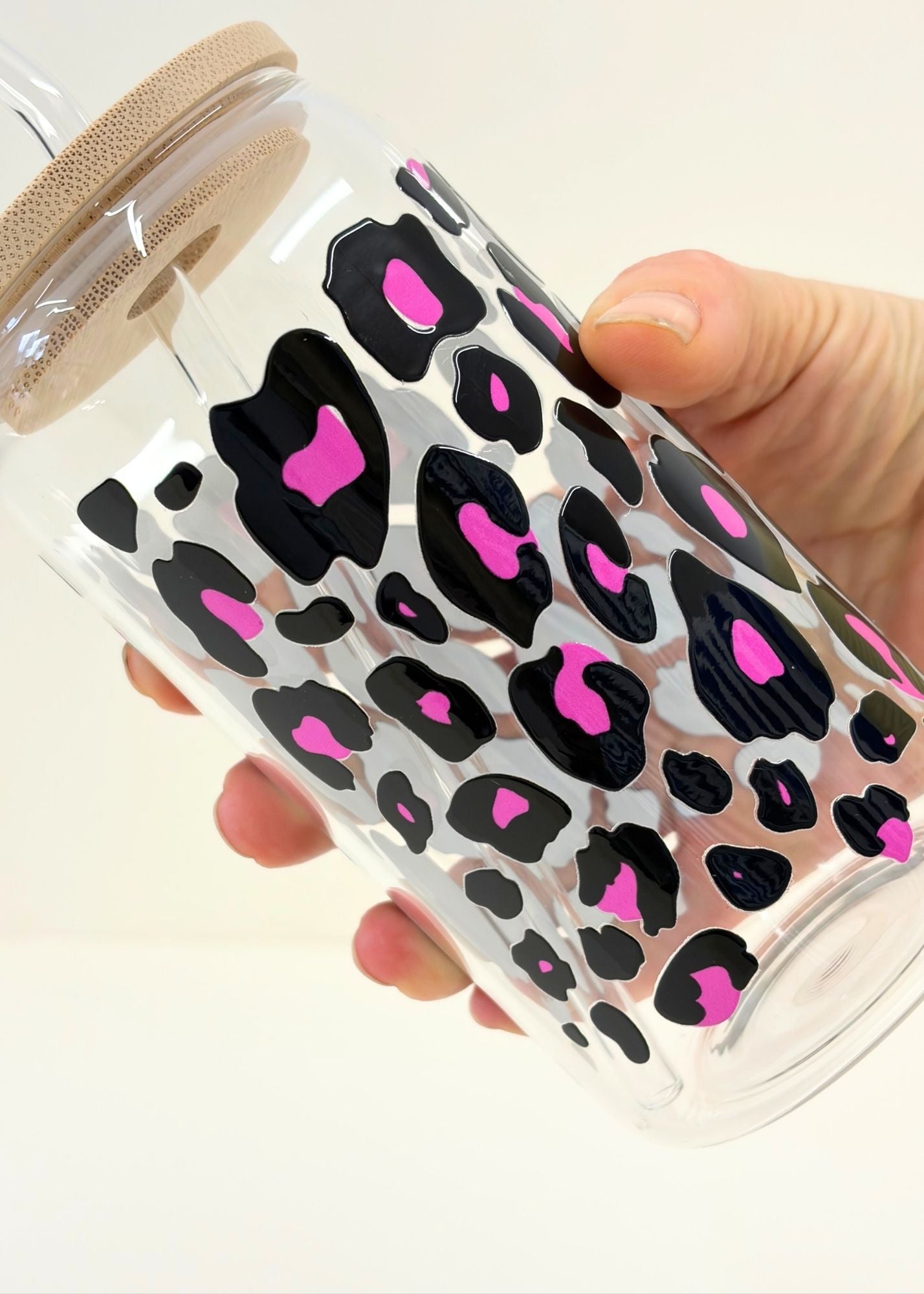 Pink Leopard Print Iced Coffee Cup