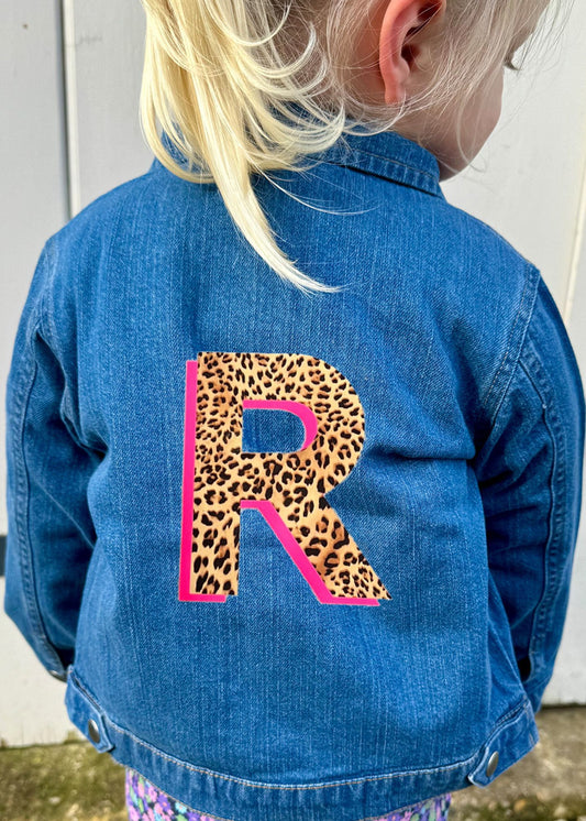 Baby / Kids Personalised Neon Leopard Print Denim Jacket