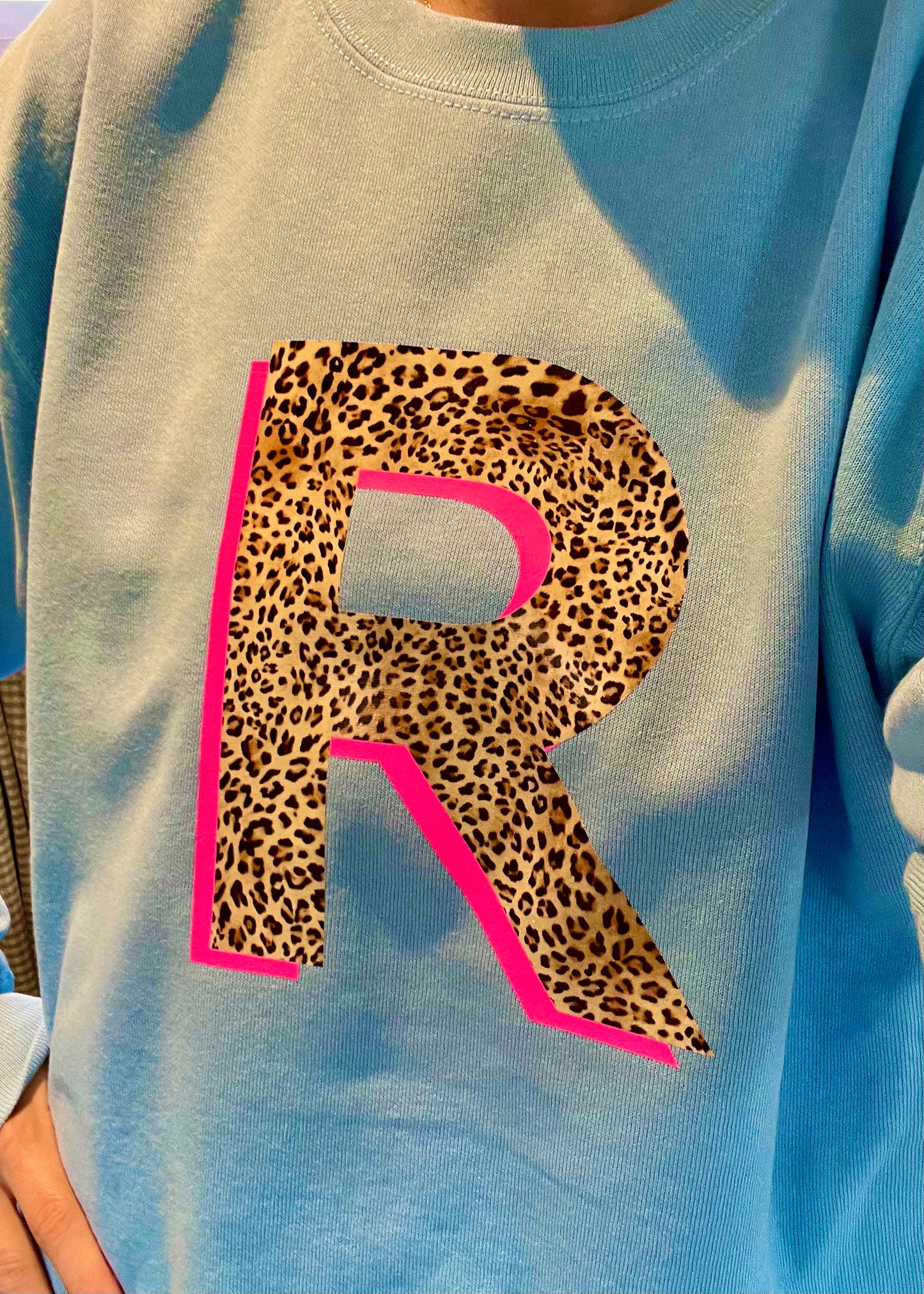 Adult Personalised Neon Leopard Print Initial Sweatshirt