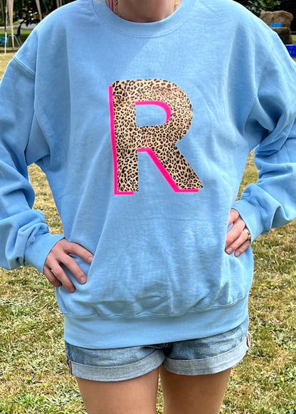 Adult Personalised Neon Leopard Print Initial Sweatshirt