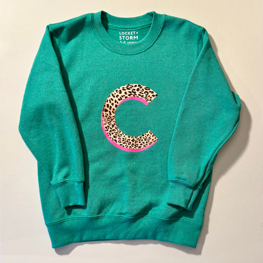 SALE Kids Personalised Neon Leopard Print Initial Sweatshirt - 5-6 years