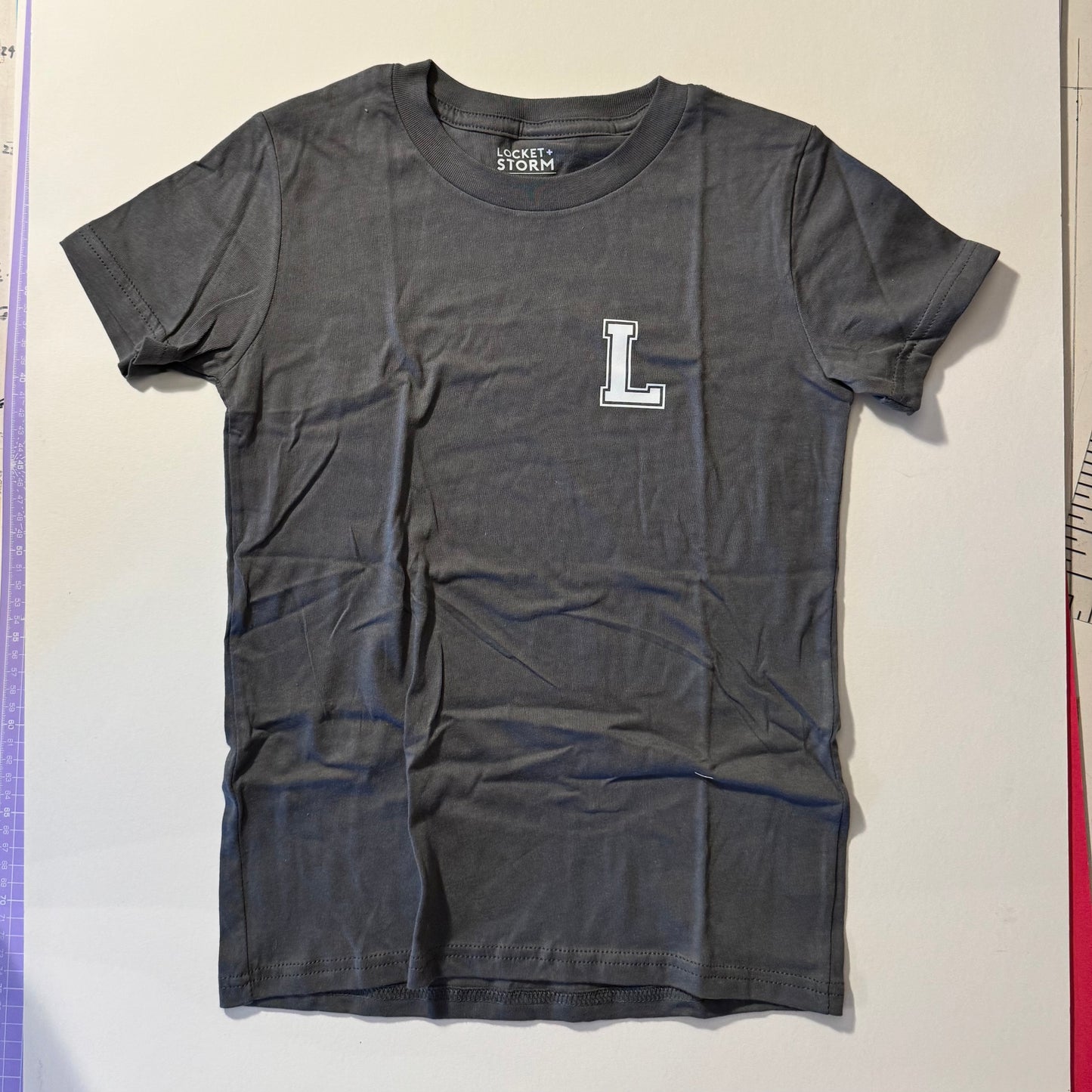 SALE Kids Personalised Varsity Pocket Initial T-Shirt - 7-8 years