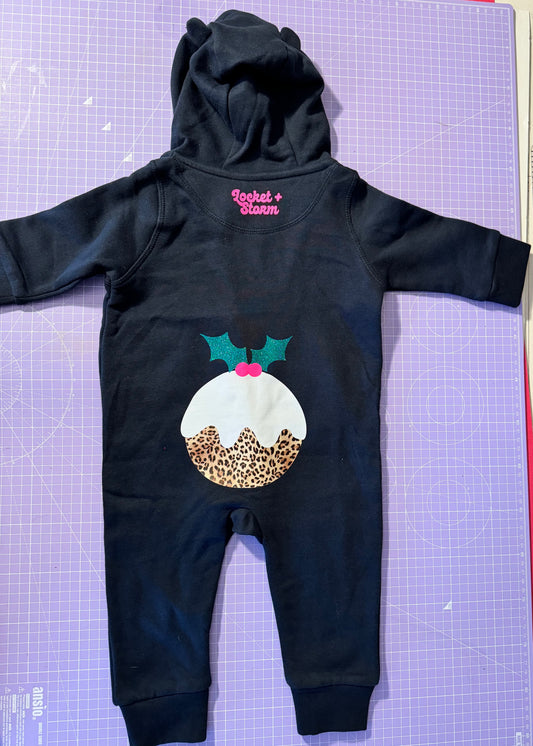 SALE Baby Christmas Pudding Hooded Onesie 6-12 months