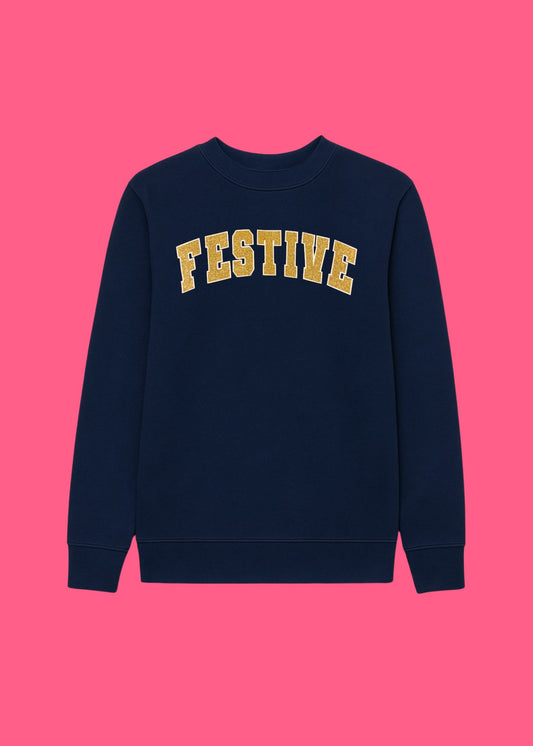 Adult Glitter Festive Varsity Sweatshirt