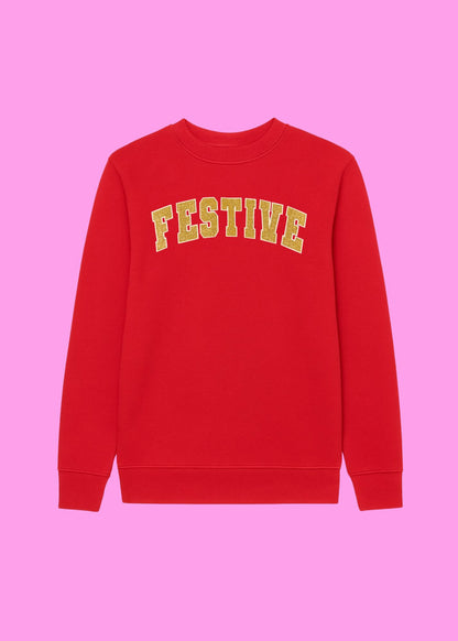 Adult Glitter Festive Varsity Sweatshirt