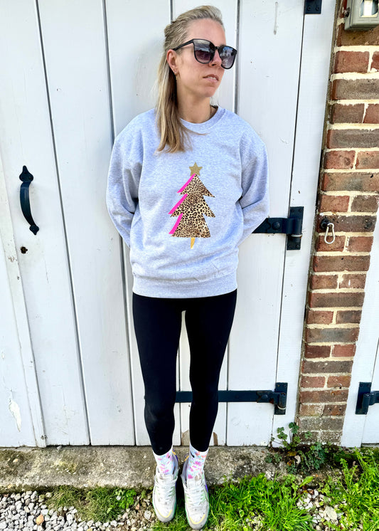 Adult Leopard Print Christmas Tree Sweatshirt