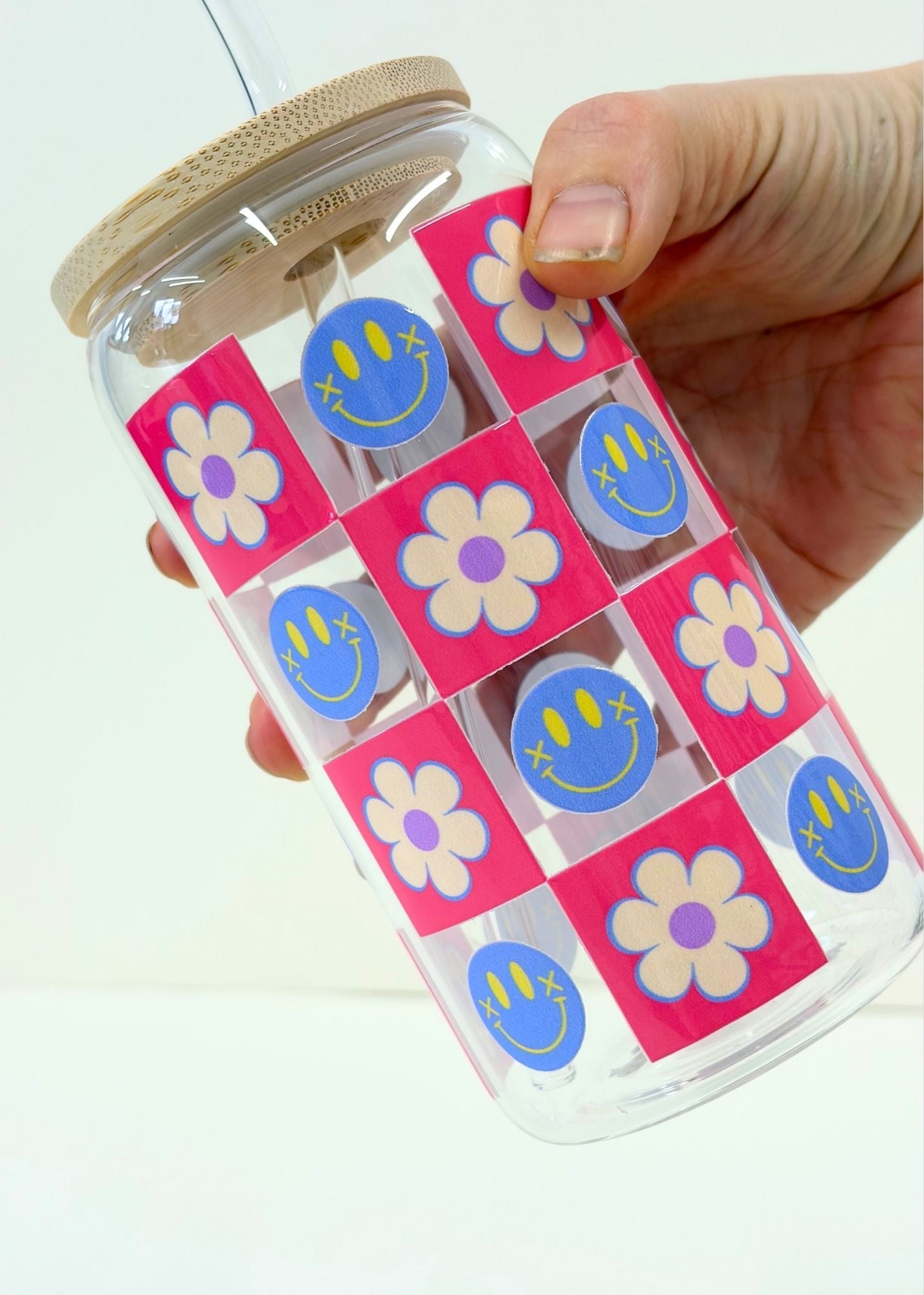 Smiley Checkerboard Iced Coffee Cup