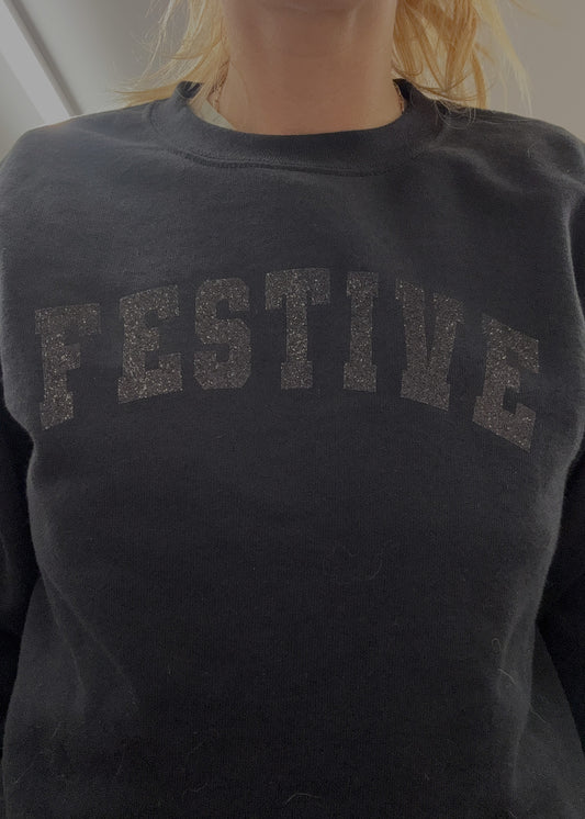 Adult Glitter Festive Varsity Sweatshirt