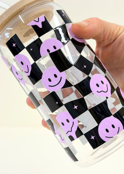 Retro Smiley Checkerboard Iced Coffee Cup