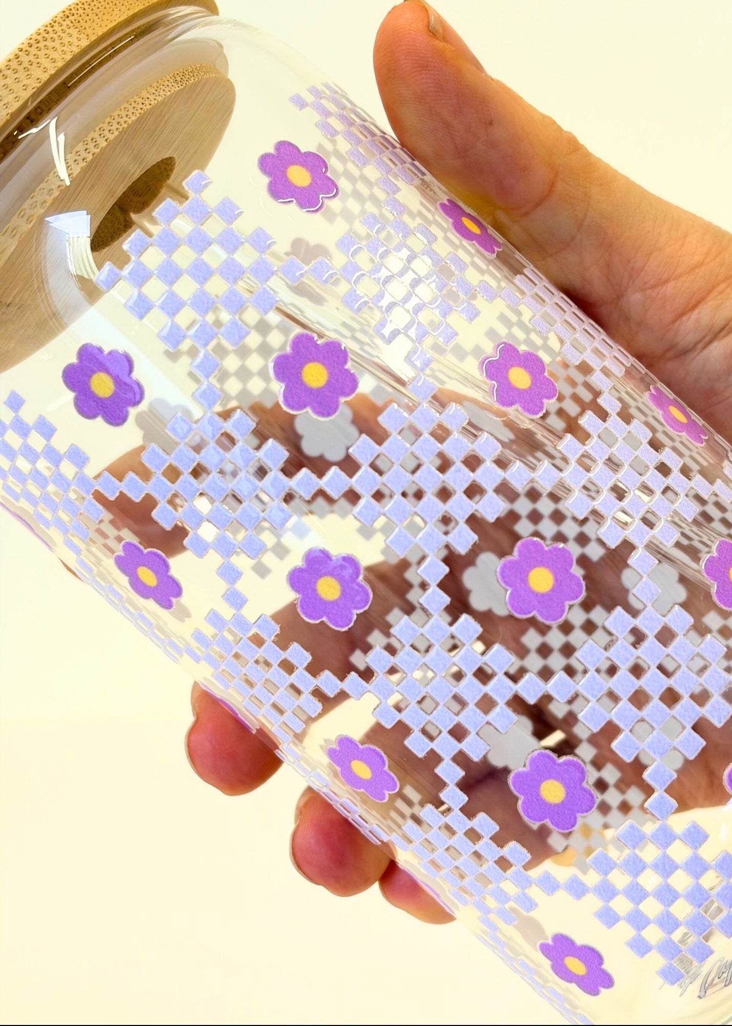 Retro Daisy Checkerboard Iced Coffee Cup