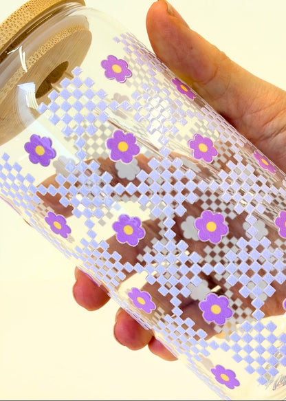 Retro Daisy Checkerboard Iced Coffee Cup