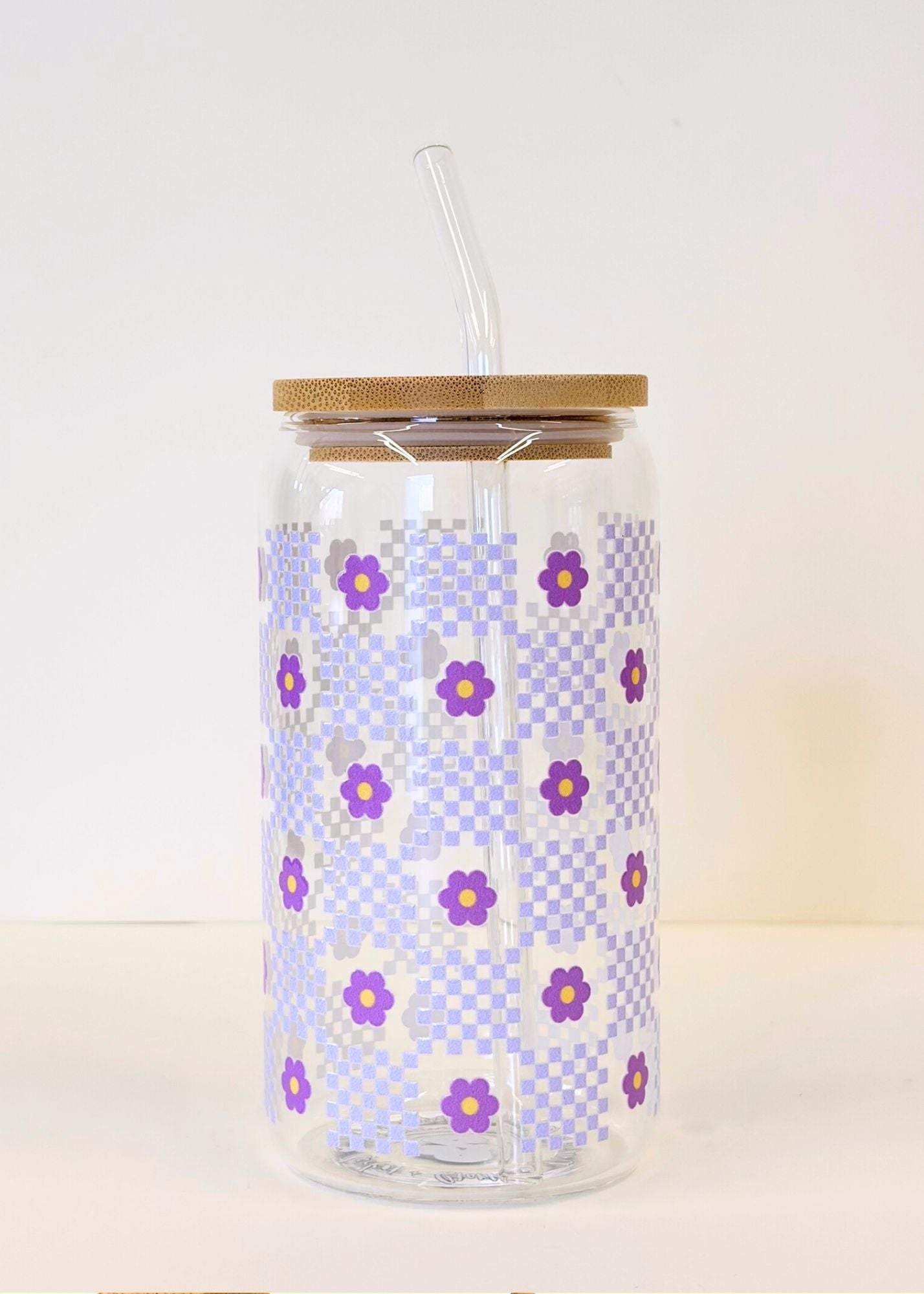 Retro Daisy Checkerboard Iced Coffee Cup