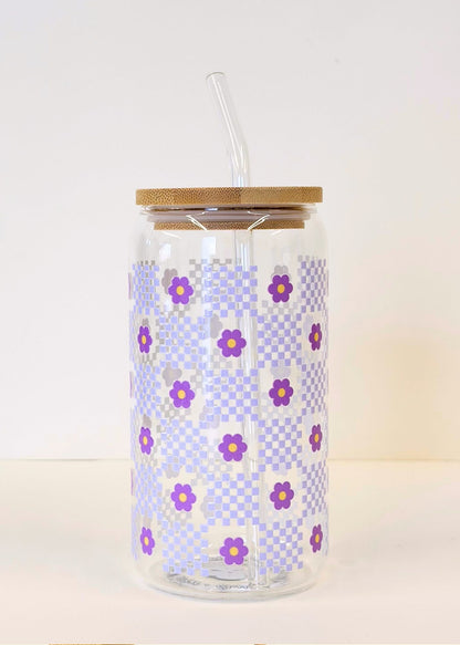 Retro Daisy Checkerboard Iced Coffee Cup