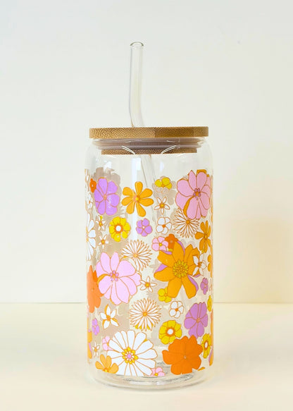 Retro Floral Iced Coffee Cup