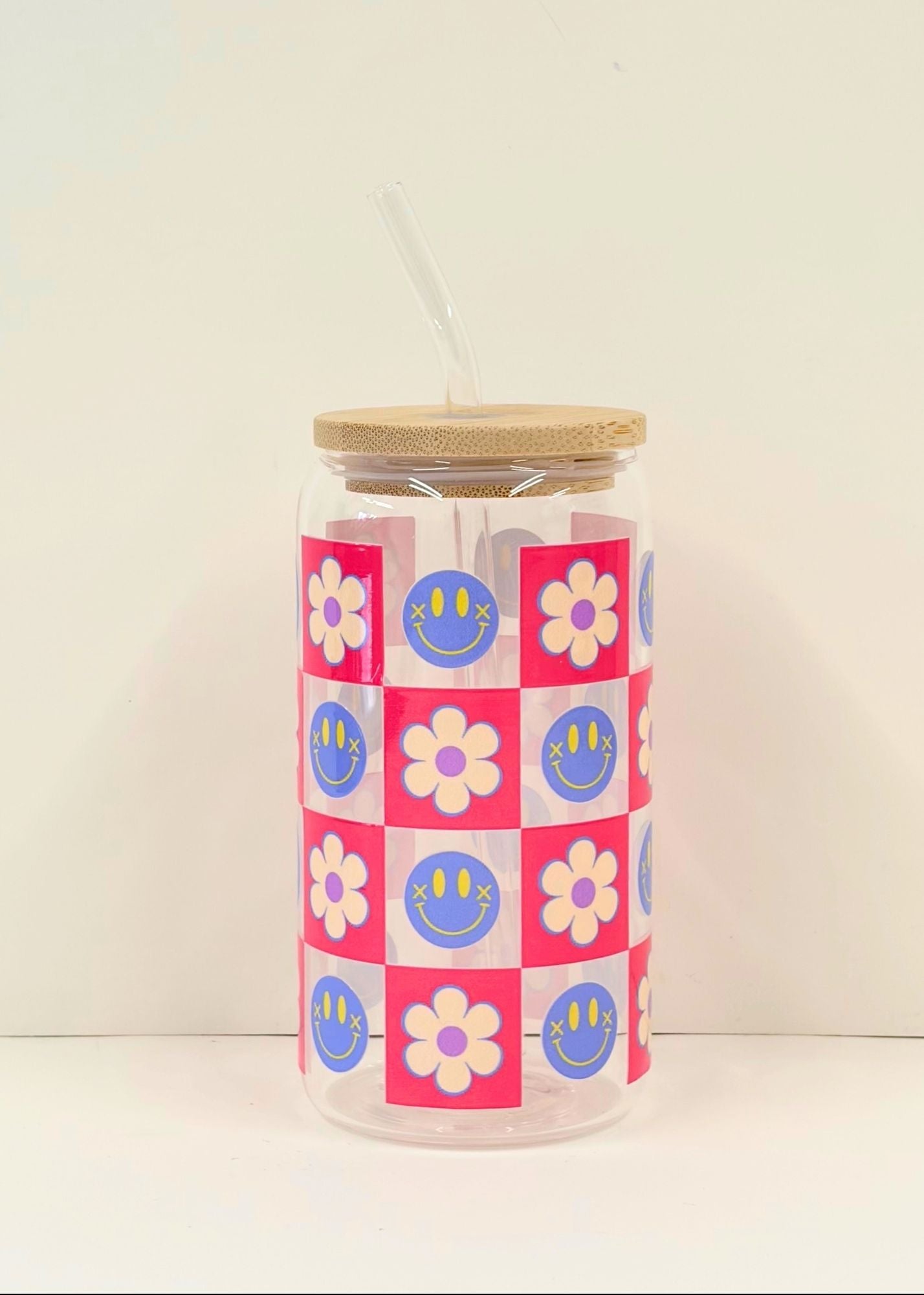 Smiley Checkerboard Iced Coffee Cup