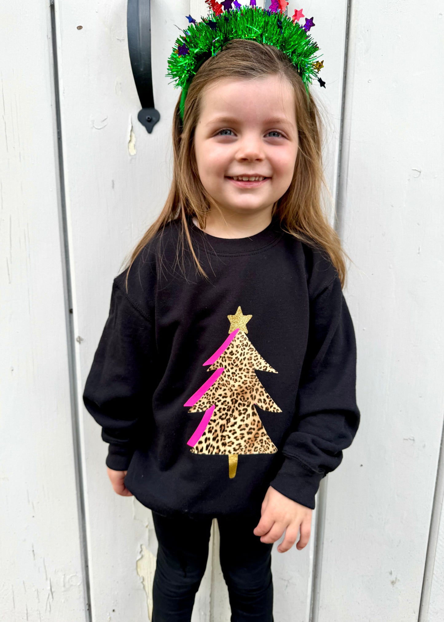 Kids Leopard Print Christmas Tree Sweatshirt