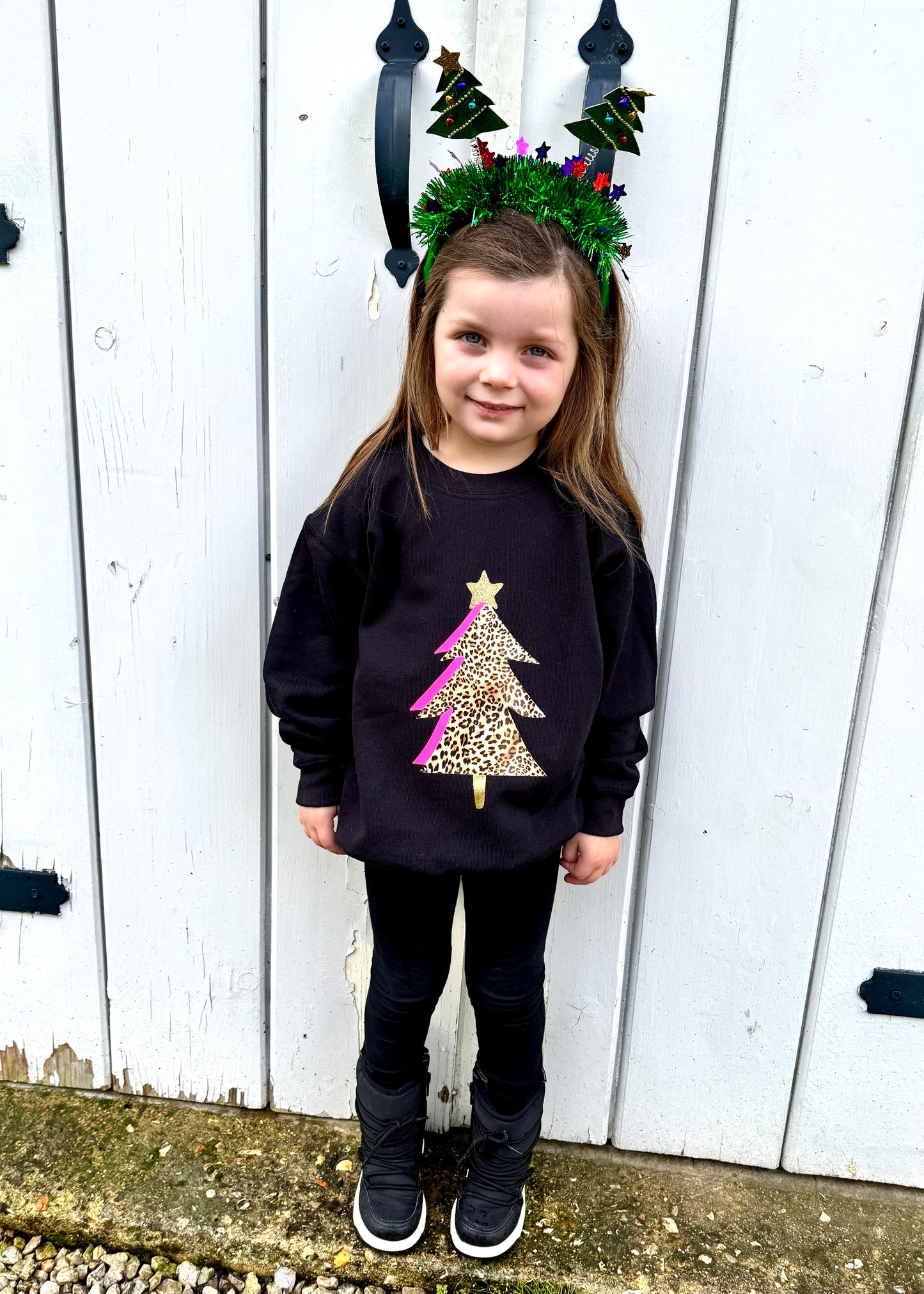 Kids Leopard Print Christmas Tree Sweatshirt