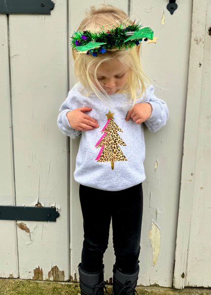 Kids Leopard Print Christmas Tree Sweatshirt