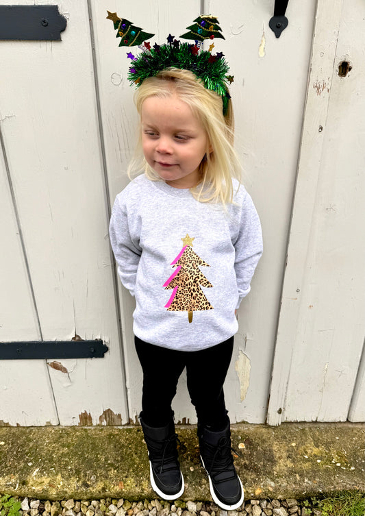 Kids Leopard Print Christmas Tree Sweatshirt