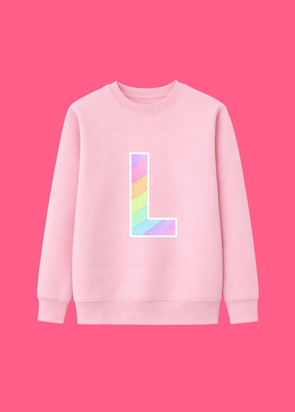 Kids Personalised Glitter Rainbow Initial Sweatshirt