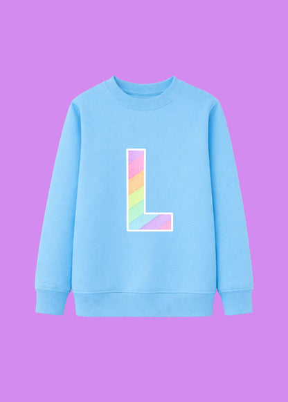 Kids Personalised Glitter Rainbow Initial Sweatshirt