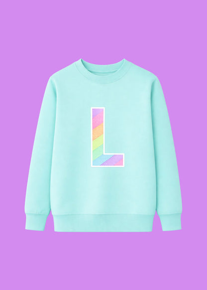 Kids Personalised Glitter Rainbow Initial Sweatshirt