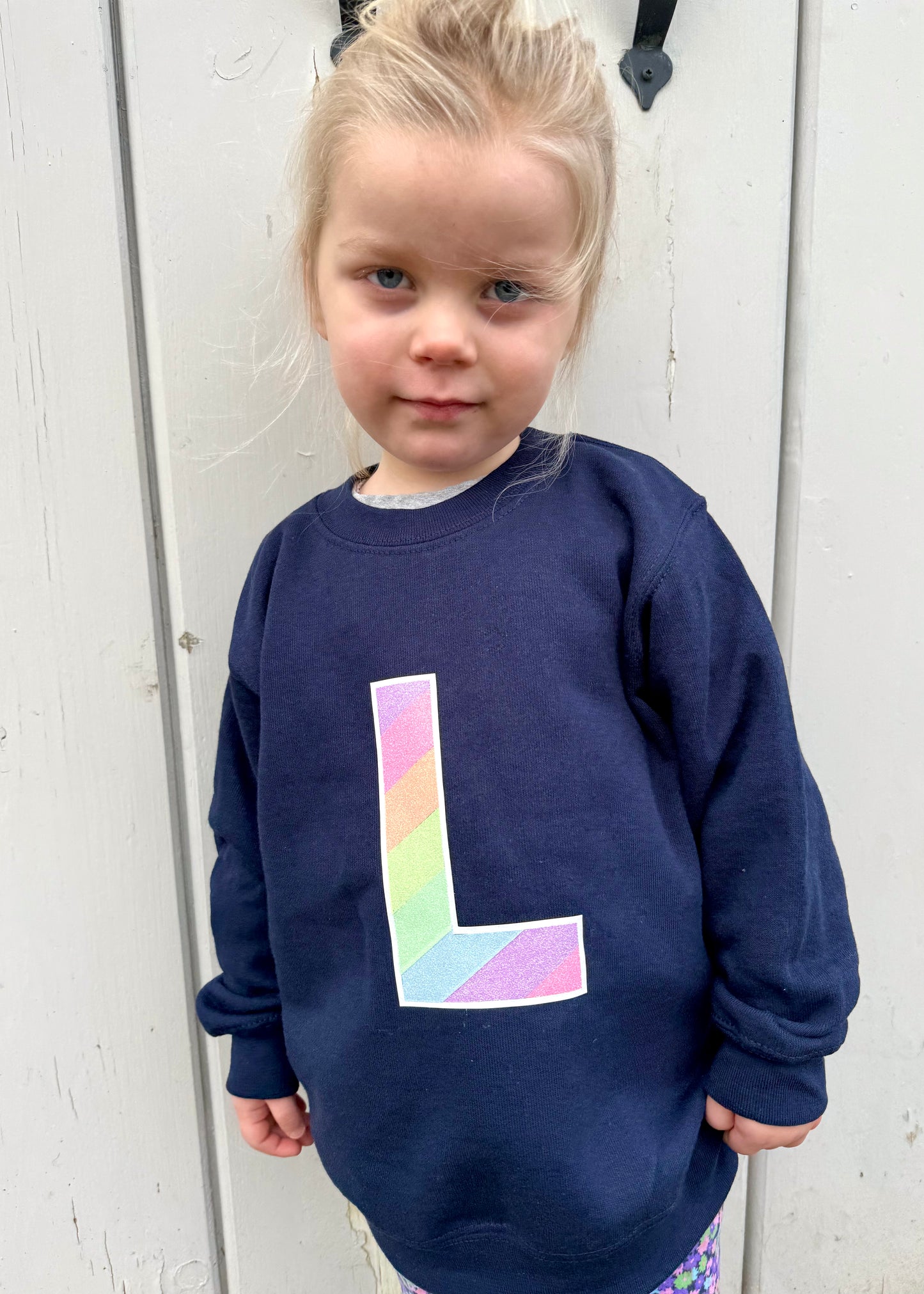 Kids Glitter Rainbow Initial Sweatshirt
