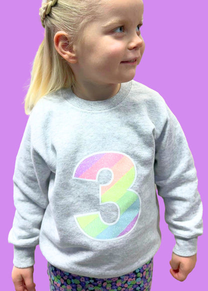 Kids Personalised Glitter Rainbow Initial Sweatshirt