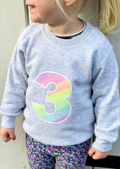 Kids Personalised Glitter Rainbow Initial Sweatshirt