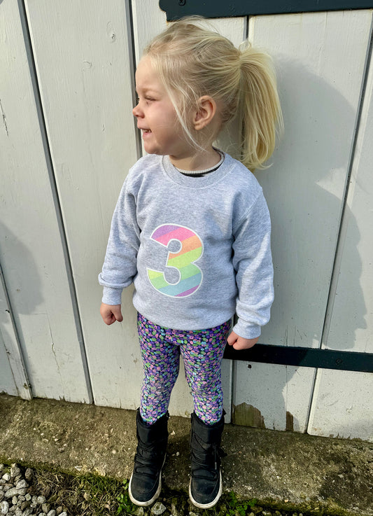 Kids Glitter Rainbow Number Sweatshirt