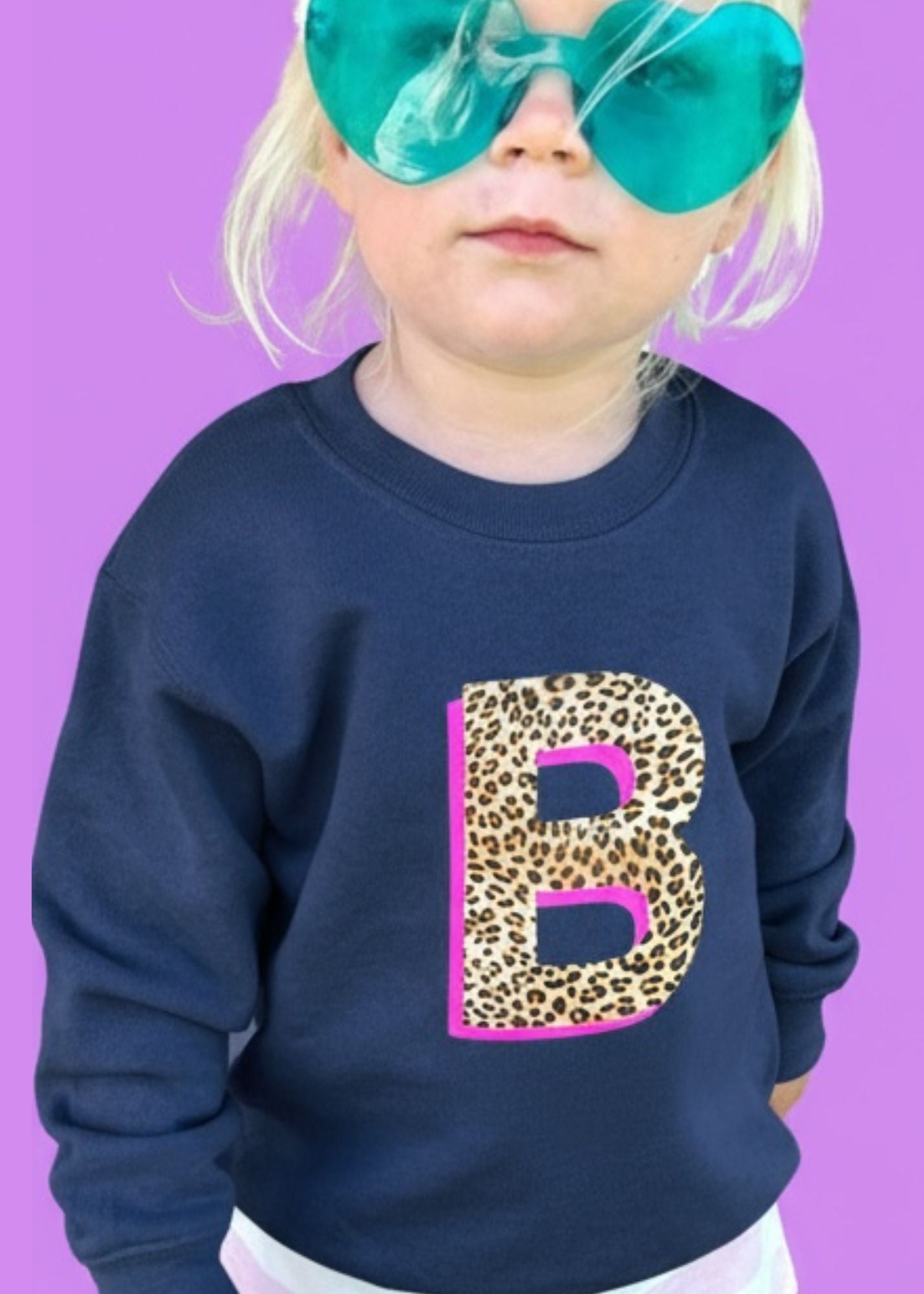 Kids Personalised Neon Leopard Print Initial Sweatshirt