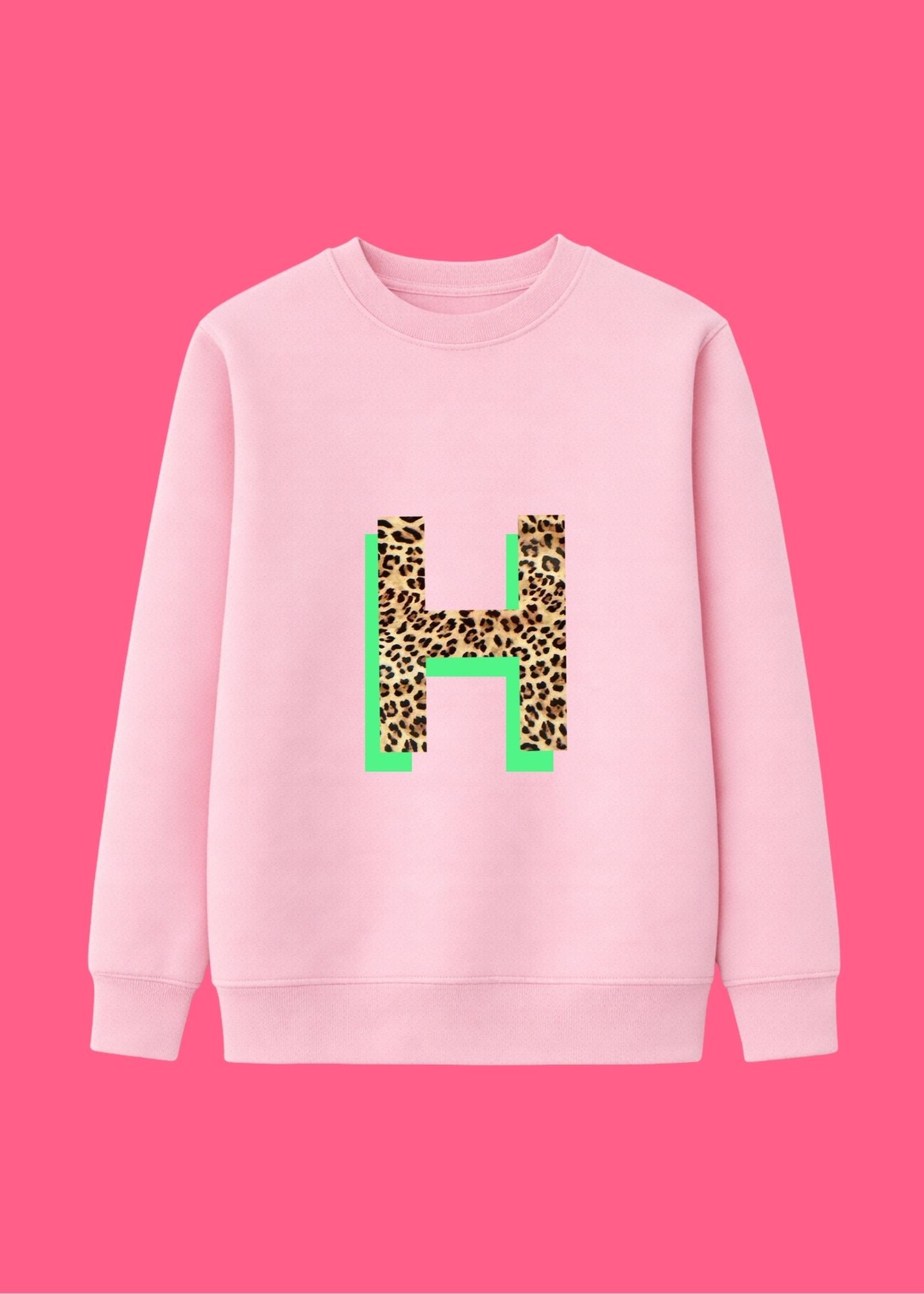 Kids Personalised Neon Leopard Print Initial Sweatshirt
