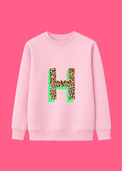 Kids Personalised Neon Leopard Print Initial Sweatshirt