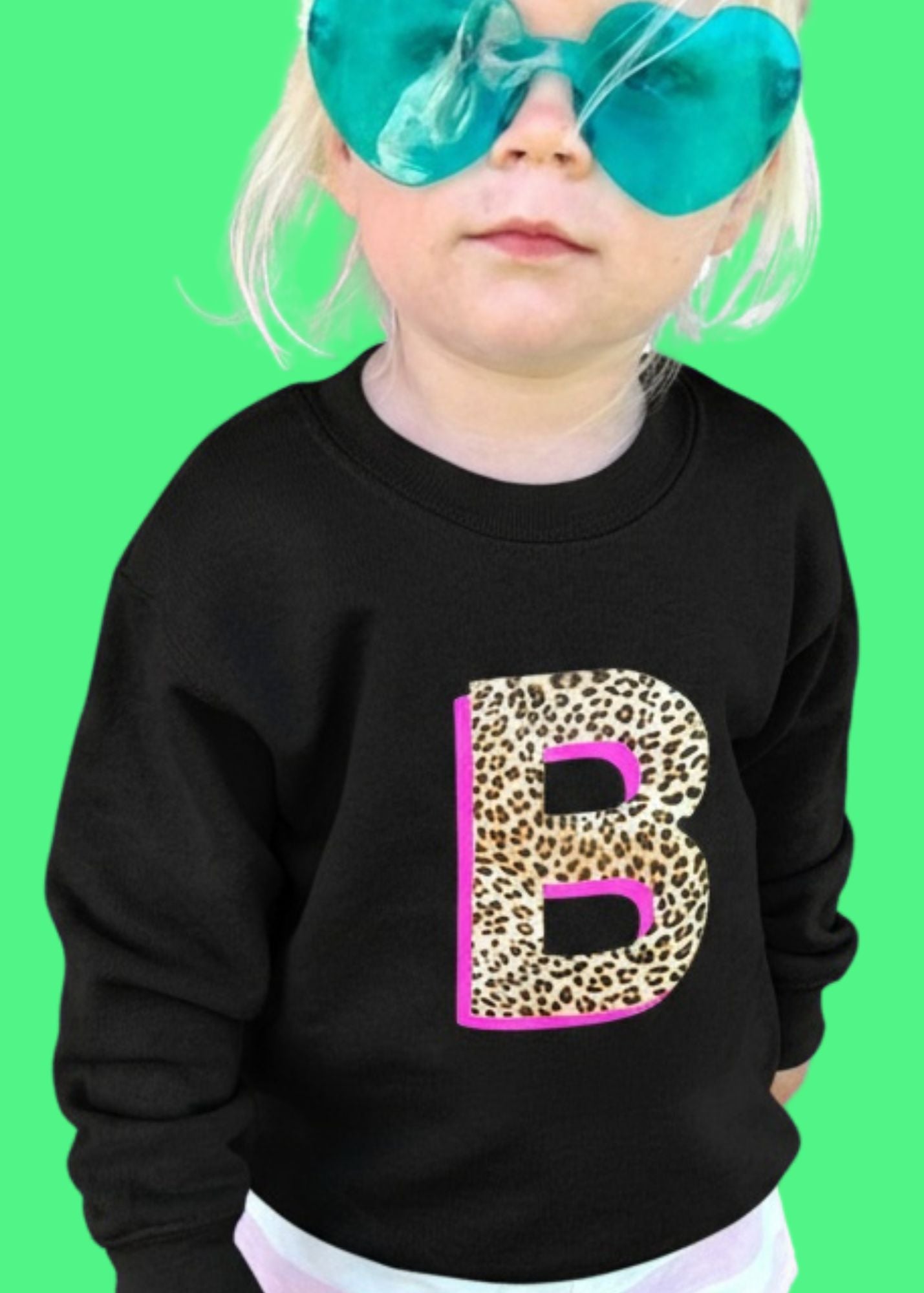 Kids Personalised Neon Leopard Print Initial Sweatshirt