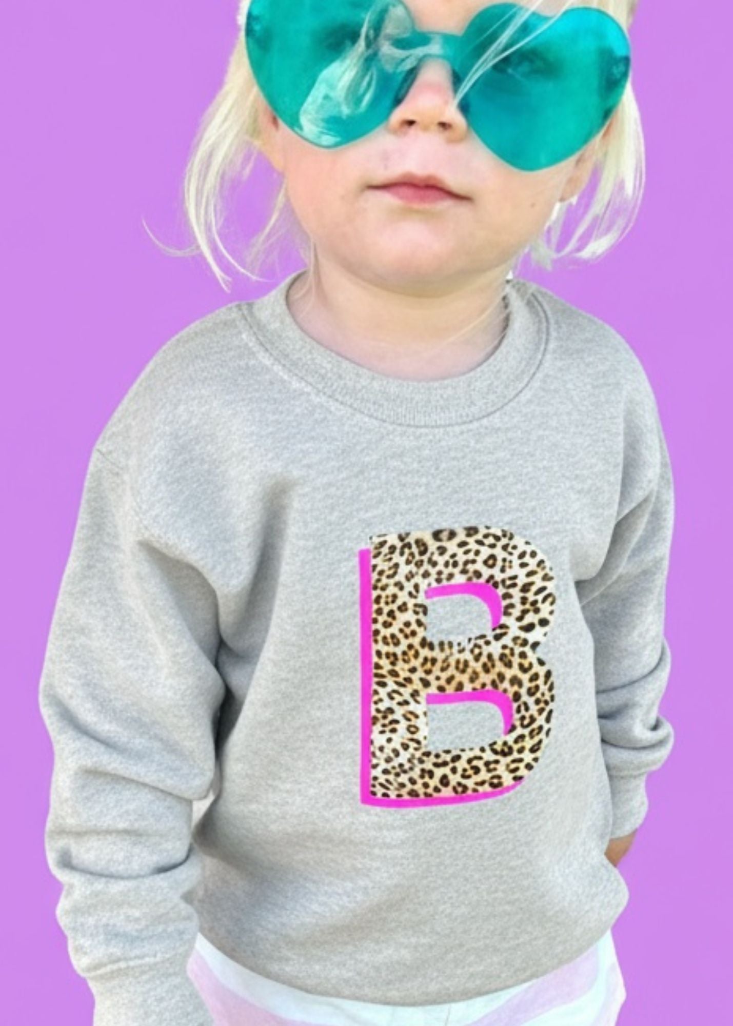 Kids Personalised Neon Leopard Print Initial Sweatshirt