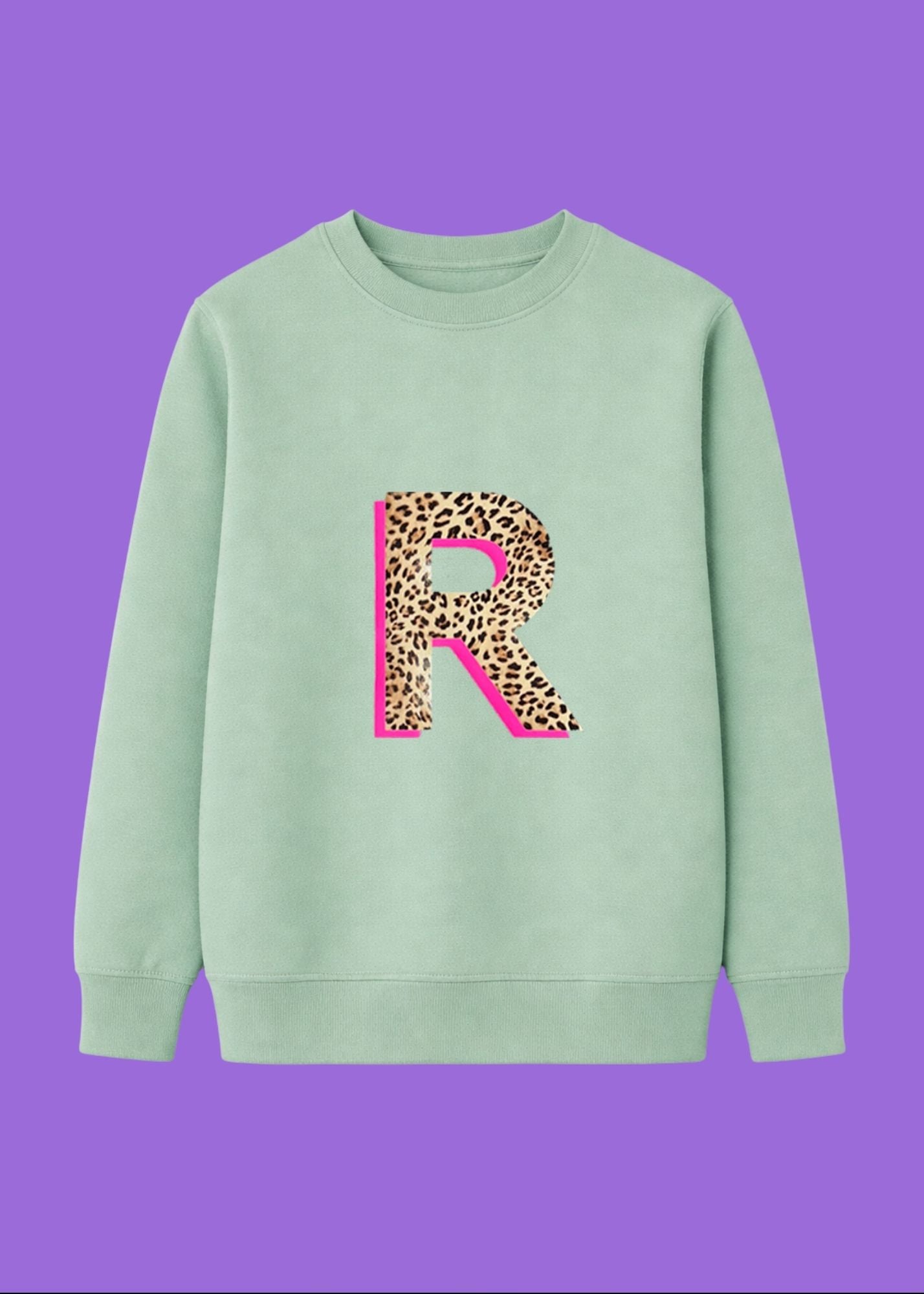 Kids Personalised Neon Leopard Print Initial Sweatshirt