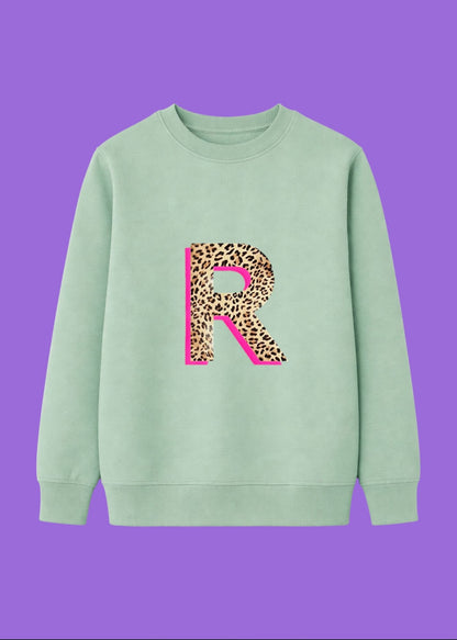 Kids Personalised Neon Leopard Print Initial Sweatshirt