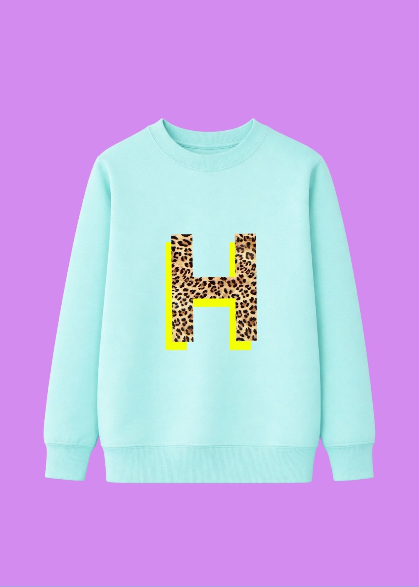 Kids Personalised Neon Leopard Print Initial Sweatshirt