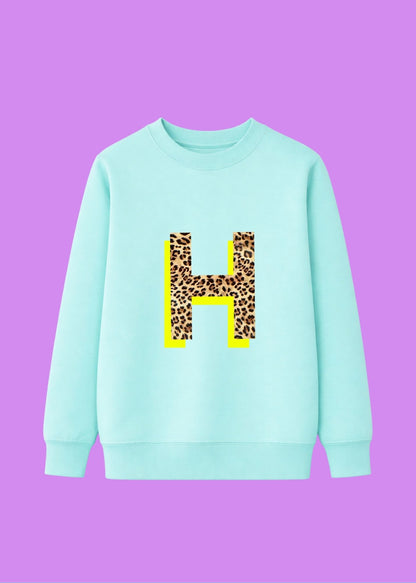 Kids Personalised Neon Leopard Print Initial Sweatshirt