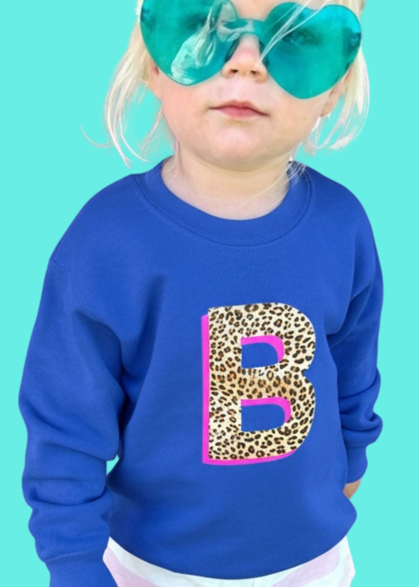 Kids Personalised Neon Leopard Print Initial Sweatshirt