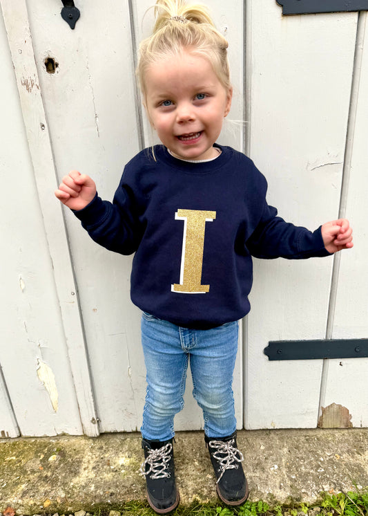 Kids Personalised Gold Glitter Initial Sweatshirt