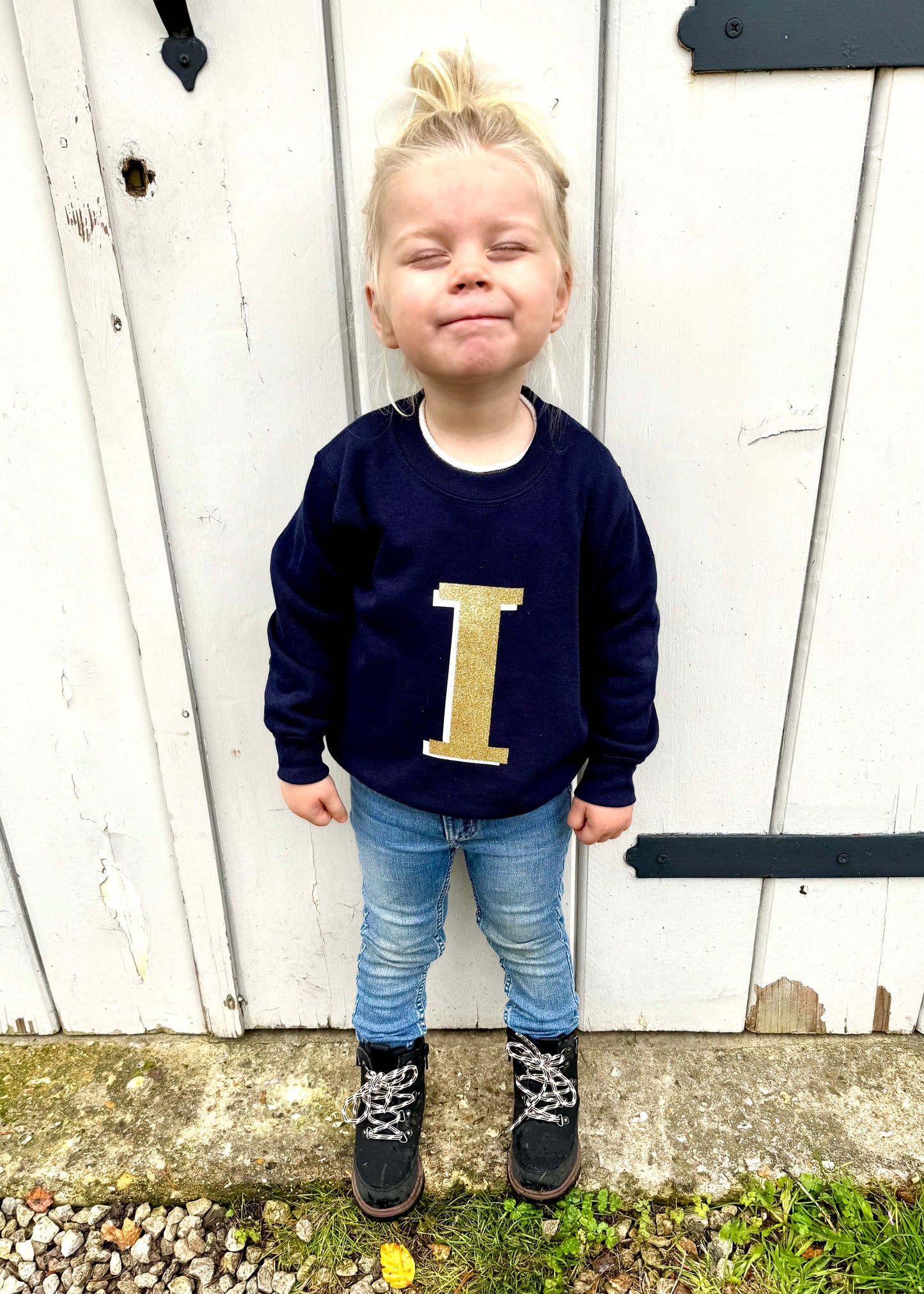 Kids Personalised Gold Glitter Initial Sweatshirt