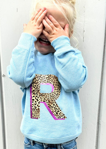 Kids Personalised Metallic Leopard Print Initial Sweatshirt