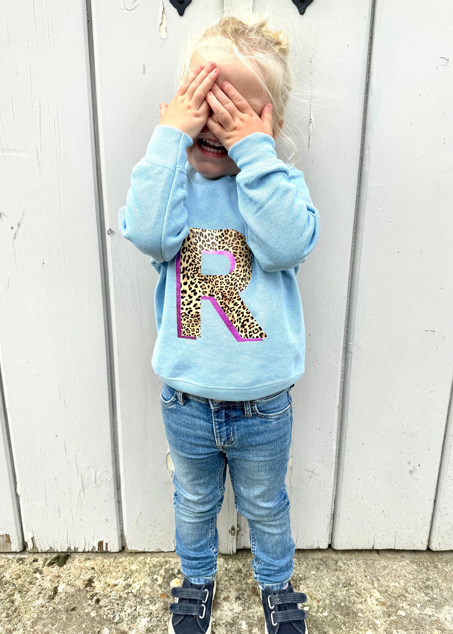 Kids Personalised Metallic Leopard Print Initial Sweatshirt