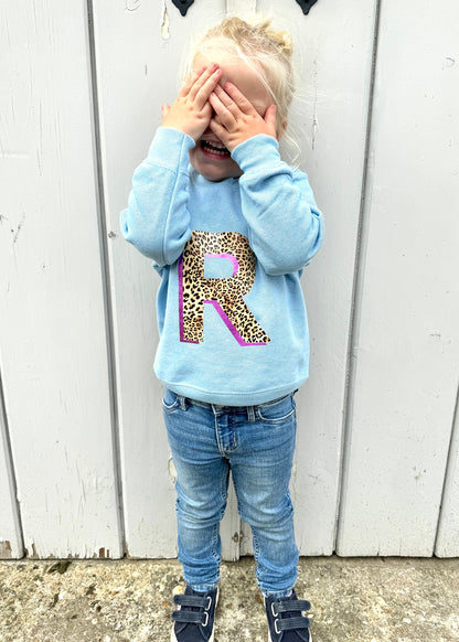 Kids Personalised Metallic Leopard Print Initial Sweatshirt