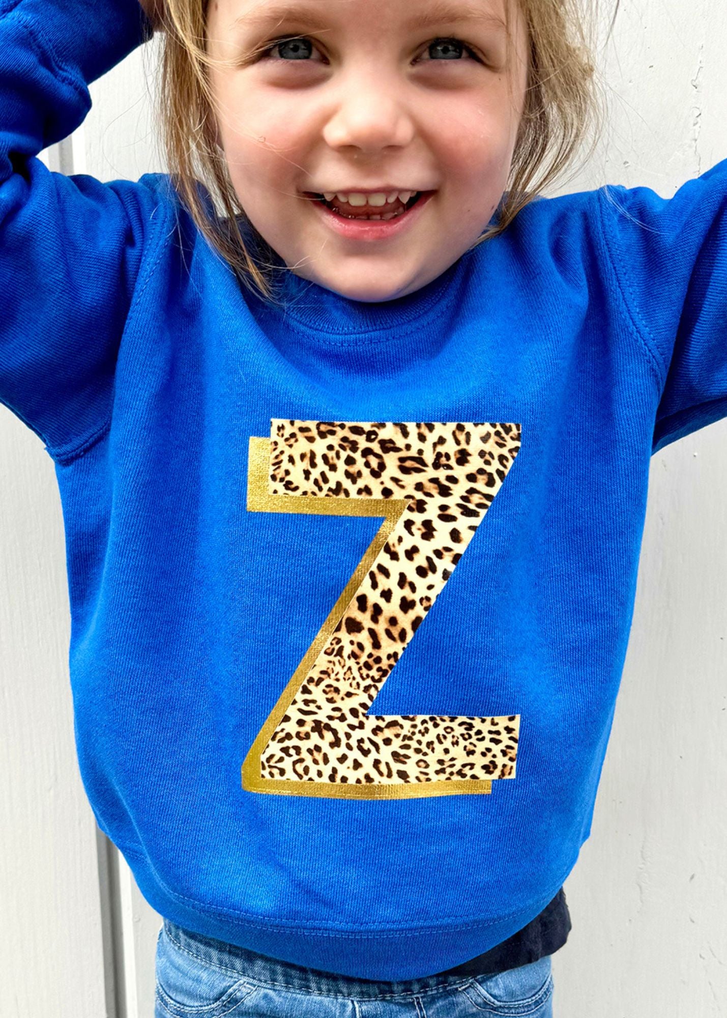 Kids Personalised Metallic Leopard Print Initial Sweatshirt